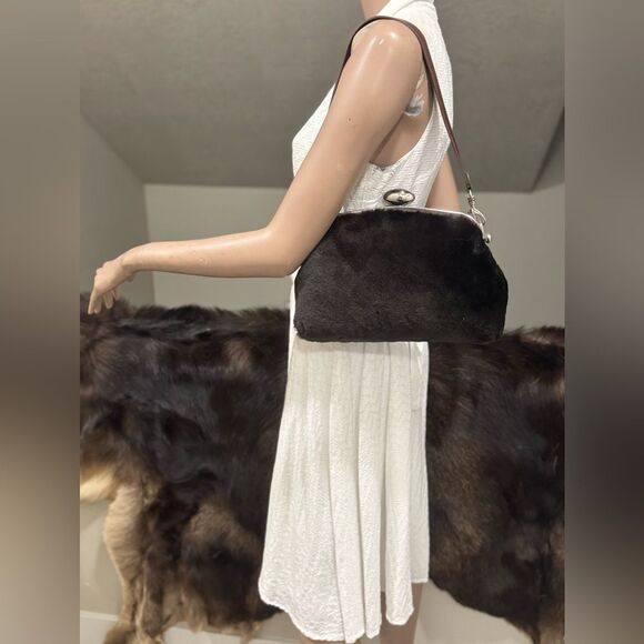 Real Shearling Leather Handmade Push Lock Frame Shoulder Bag, Crossbody - Picture 2 of 15